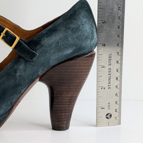 Chie Mihara Mary Jane Platform Heels 37 Blue Suede Floral Retro Glam Pinup - Picture 13 of 16